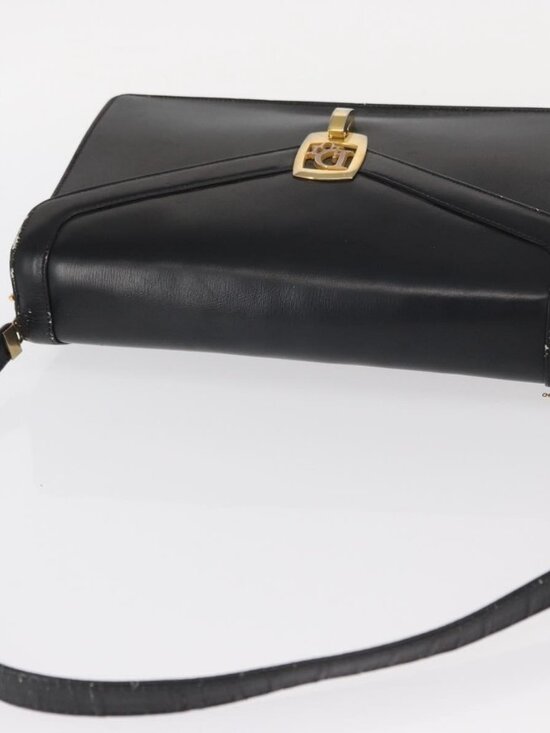 Authentic Christian Dior Shoulder Bag Leather Black Gold - Picture 13 of 16